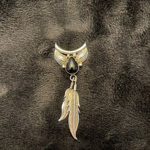 Navajo vintage pendant sterling silver & Onyx-SIGNED